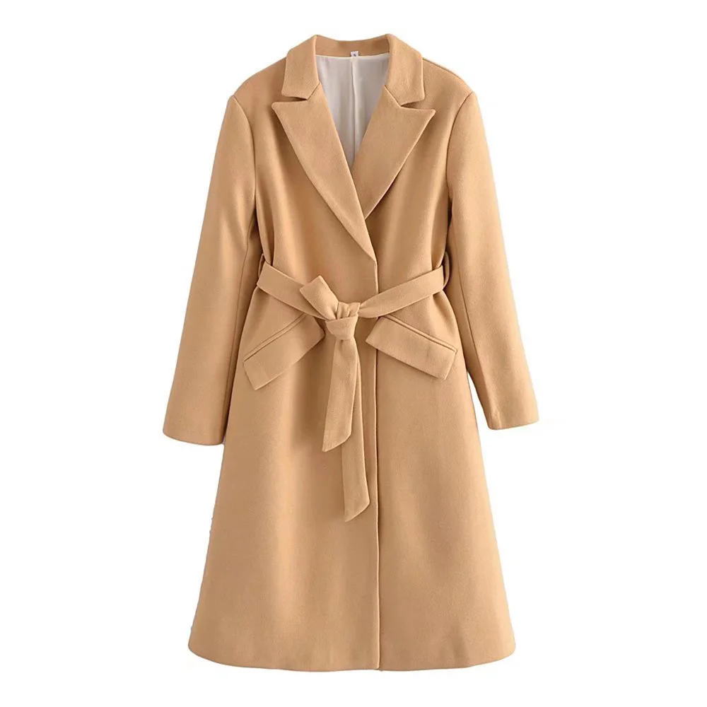 

BLSQR женское однотонное пальто с поясом, Модная элегантная верхняя одежда, куртки, женские винтажные шикарные топы прямого кроя, 2021