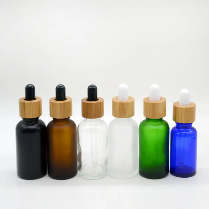 

Four Colours Frosted Glass Bottles with Bamboo Lid 5ml 10ml 15ml 30ml 50ml 100ml Dropper Bottle essential oil bottles