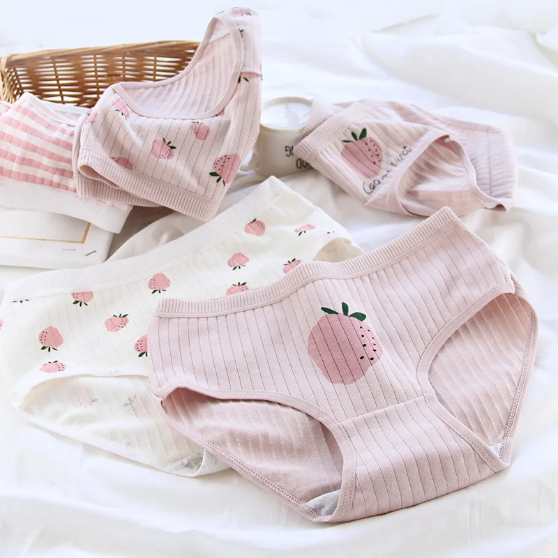 

Трусы женские Kawaii, 5 шт., с принтом клубники, женские трусики хлопковые