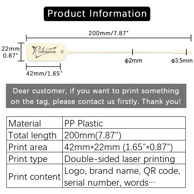 Etiquetas personalizadas para colgar ropa, sello de seguridad de pl&aacute;stico con logotipo impreso, etiqueta de regalo para zapatos, color Beige crema, 20CM, 1000 piezas-2