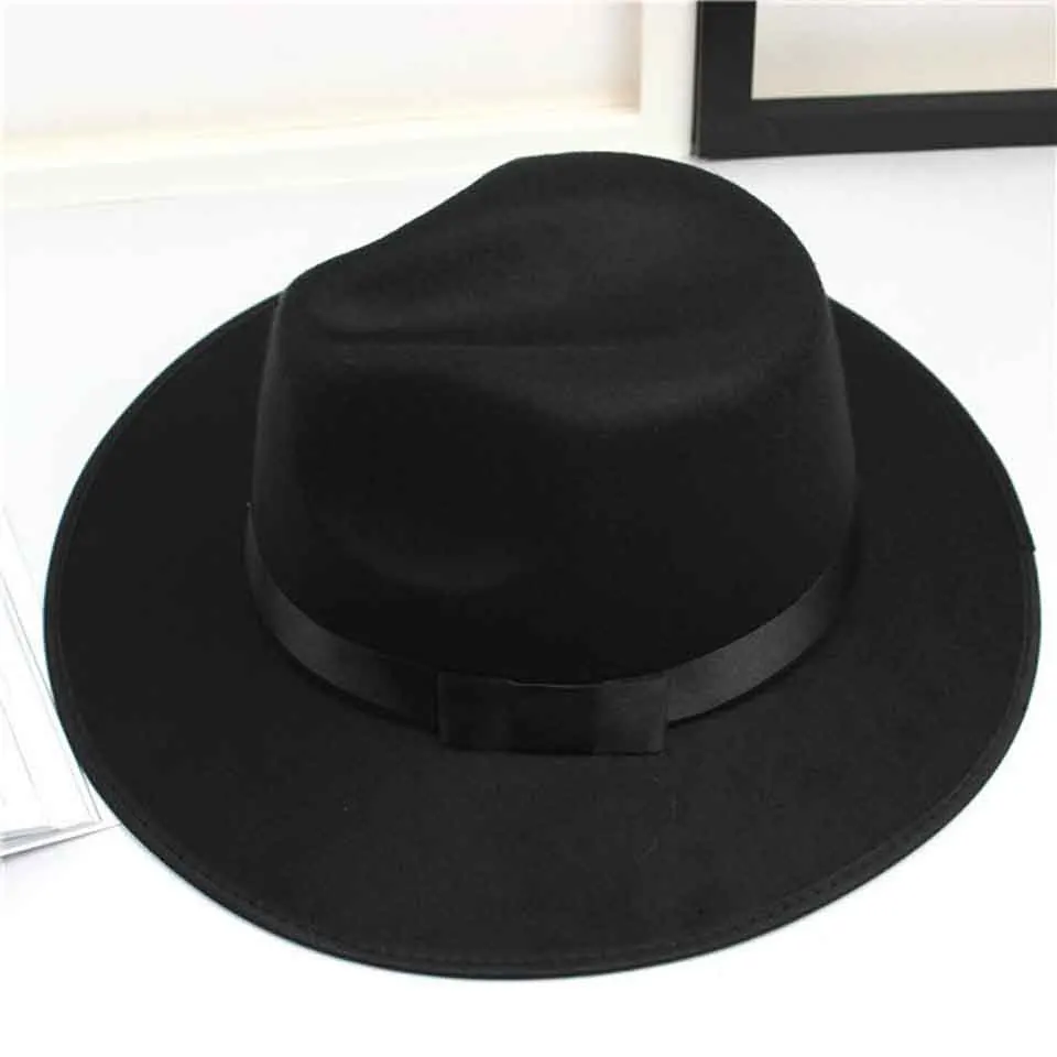 Фетровая шляпа для женщин универсальная мужская однотонная с широкими полями из