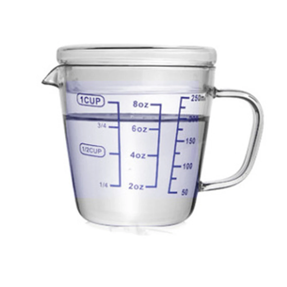 Термостойкая стеклянная мерная чашка со шкалой детская для молока высокое