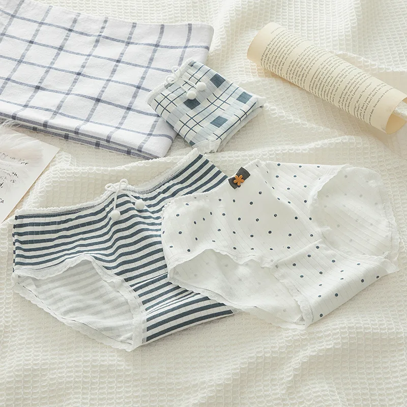 Sweet Girl Panties For Women Bow Stripe Women's Cotton Briefs Underwear Soft Cute Lingerie Female Brief NK33