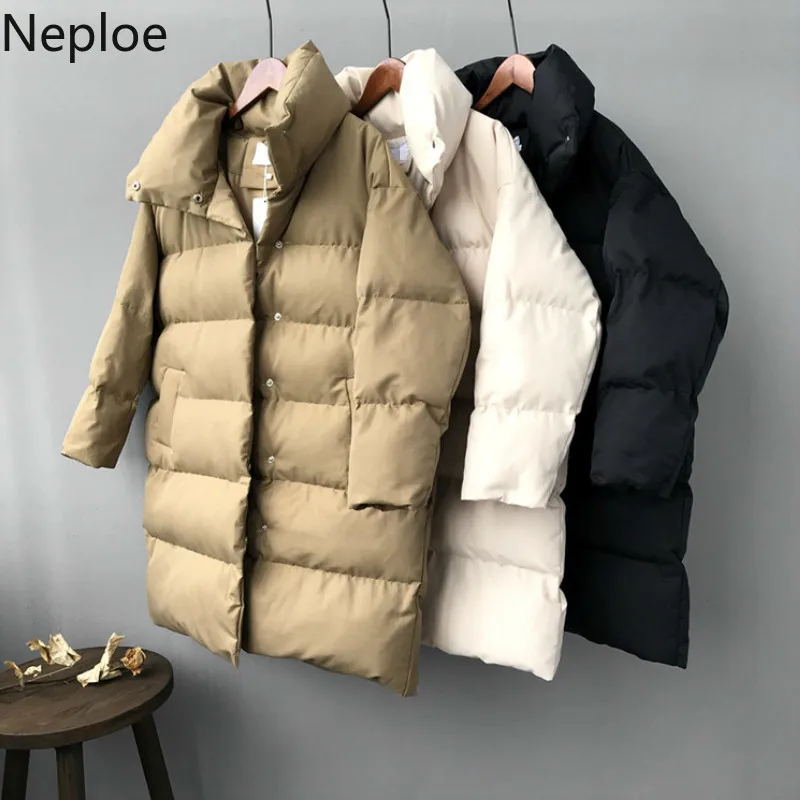 Neploe/винтажное простое зимнее хлопковое пальто для женщин стоячий воротник макси