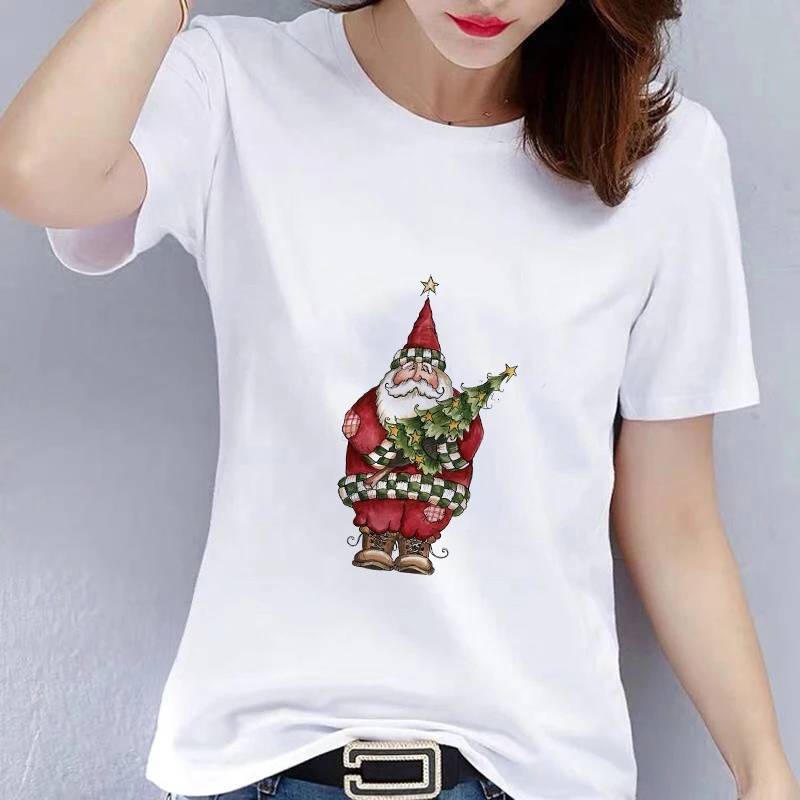 

Merry Christmas Fashion Women's Short Sleeve Casual Santa Claus Shirt Tops Festival Celebration T-shirt CN(Origin)