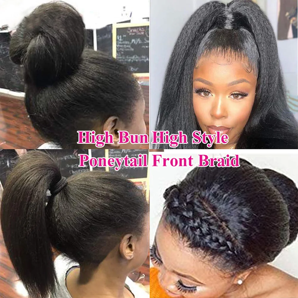 Курчавый прямой парик 13x 4 из человеческих волос на сетке спереди для женщин Yaki