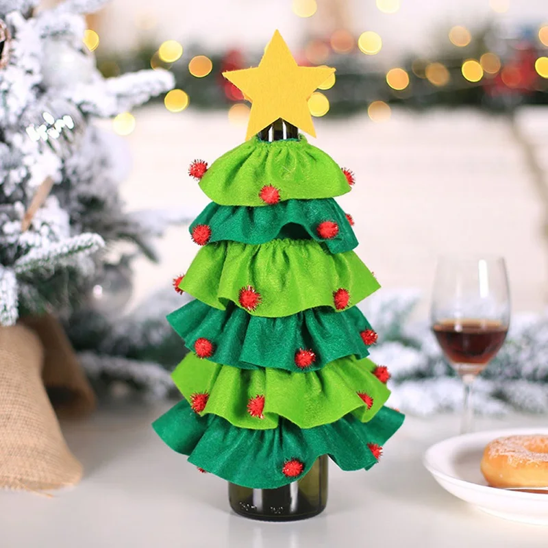 

Christmas Table Decoration Christmas Tree Shaped Wine Bottle Cover Home Hotel Restaurant Destop Decorative Supplies
