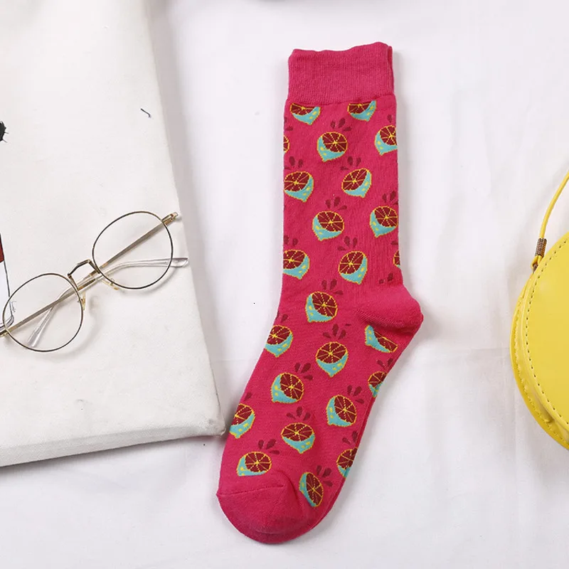 6 Pairs 15 6 пар/лот, забавные носки с фруктами, вишня, лимон, ананас, хлопковые цветные носки для женщин и мужчин, унисекс, осенние носки - Цвет: 6 Pairs 15