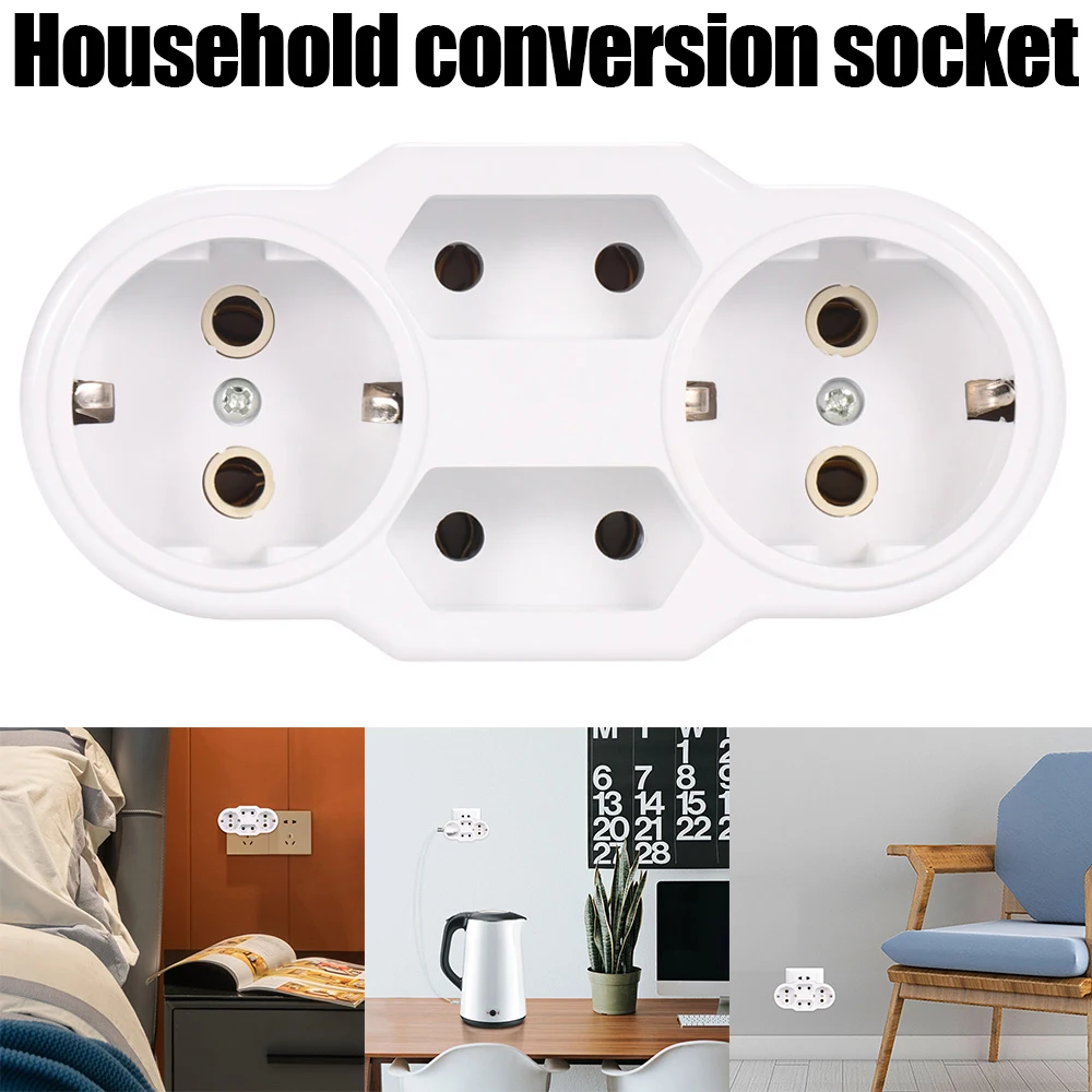 

1PC Russian Conversion Socket Standard Power Adapter Travel Triple Plugs Earth Contact Power Distribution Adapter EU To Russian