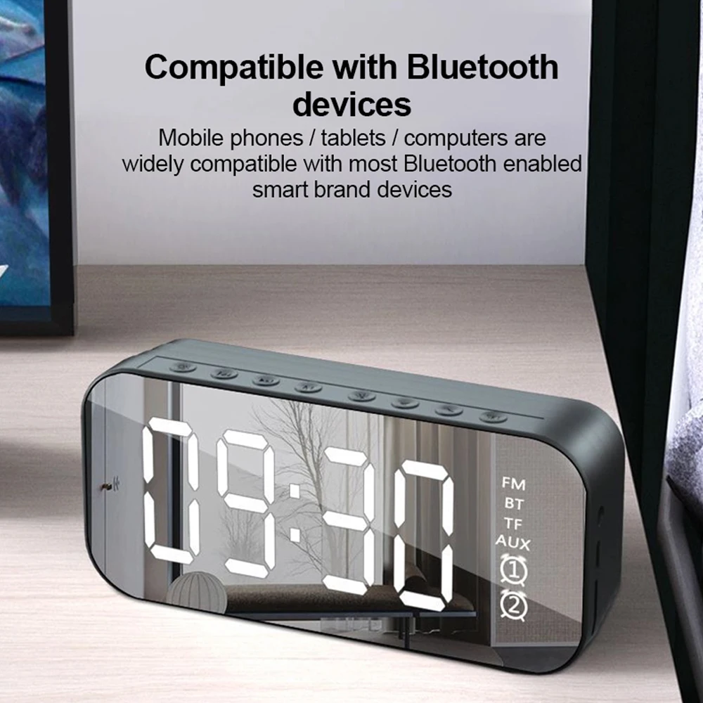 Светодиодный Будильник HiFi с зеркальным экраном сабвуфер часы-настольные