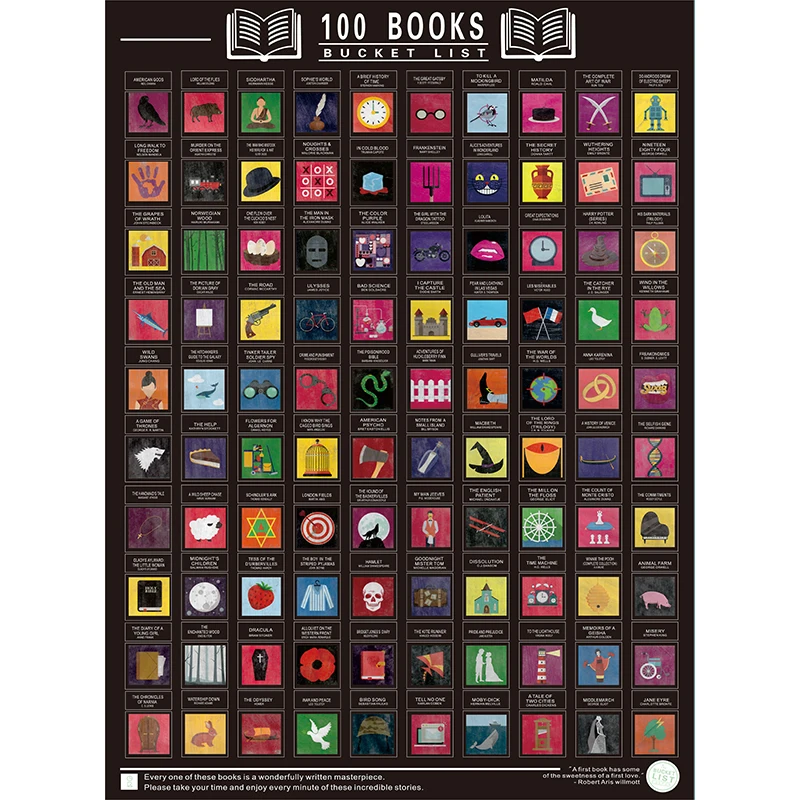 100 книг царапать список постеров ведра|Набор канцтоваров| |