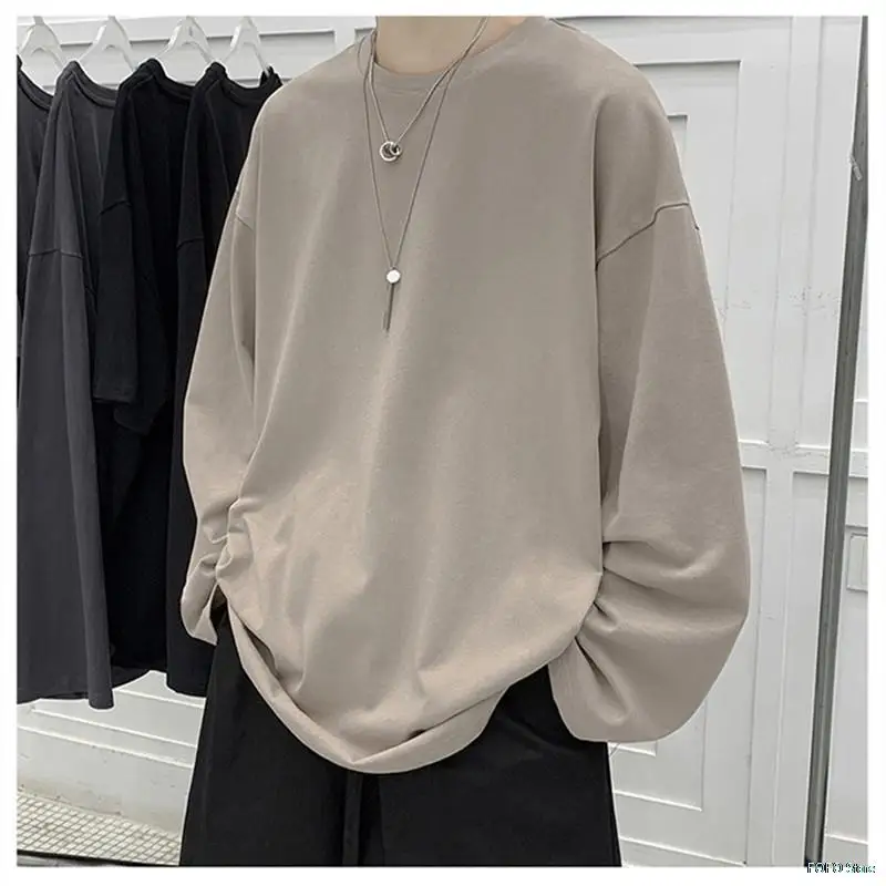 

Однотонный пуловер оверсайз, толстовки для мужчин 2021, Мужская Уличная одежда, свитшоты в стиле Харадзюку, Корейская одежда с длинным рукаво...