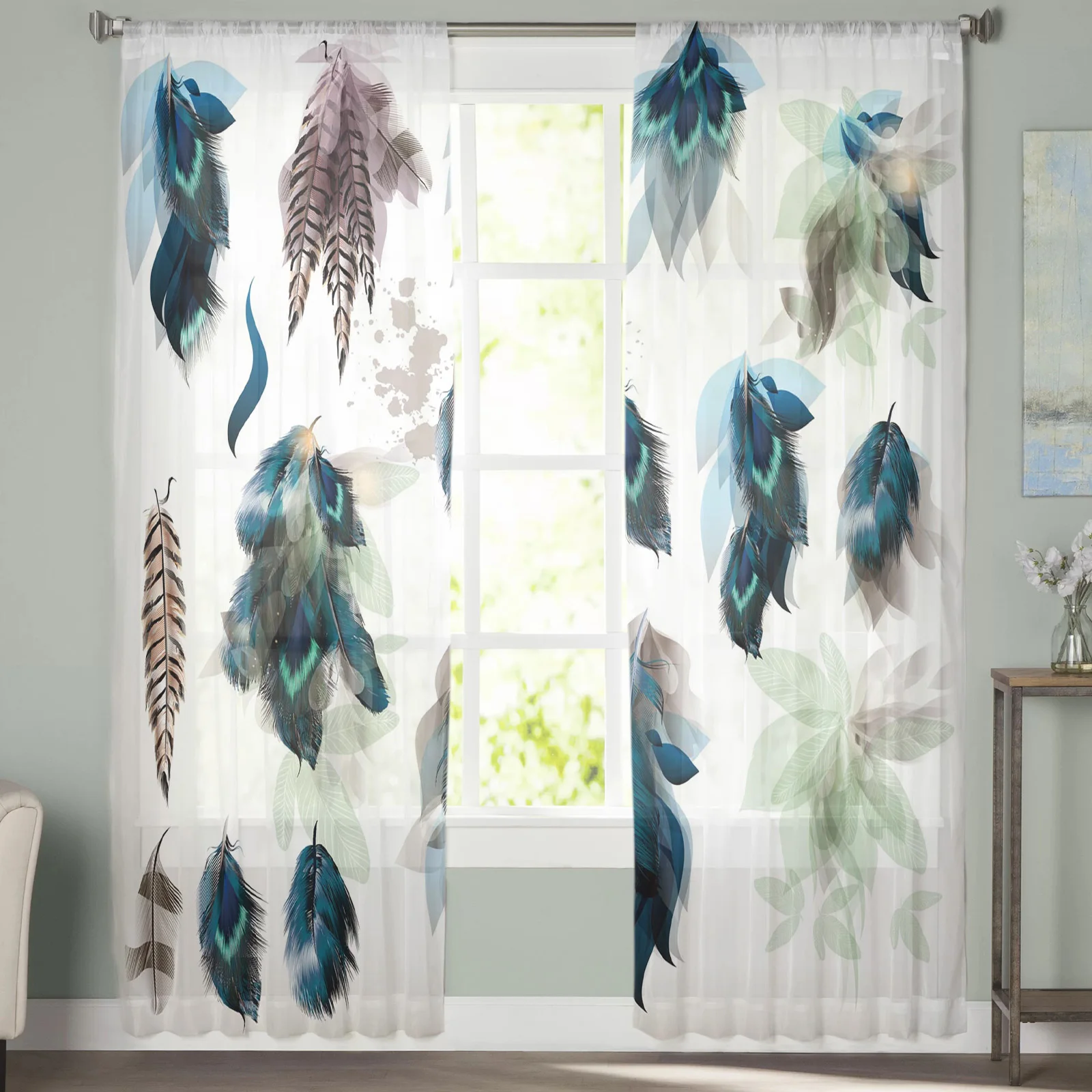 Тюлевые шторы с перьями и градиентными листьями занавески для спальни