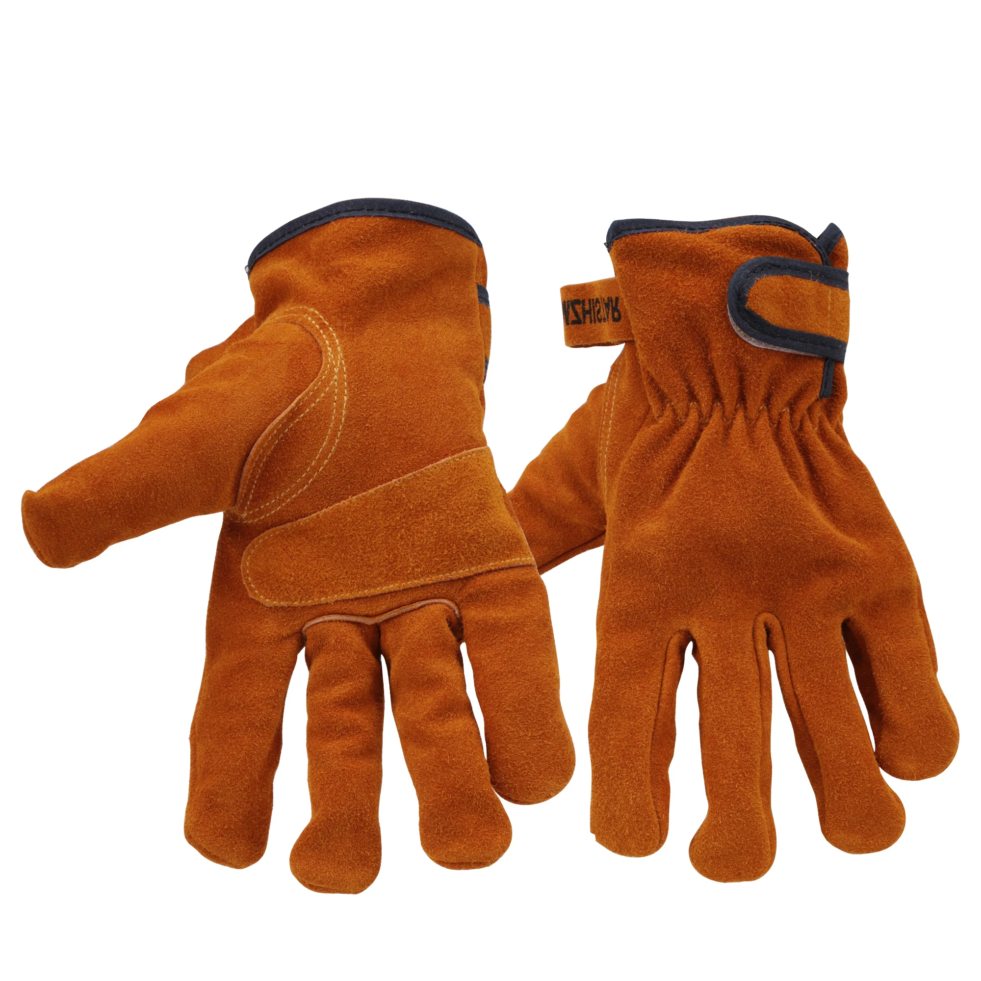 50 Pair Cowhide leather welder's gloves wear-resistant non-slip golden driver gloves insulated labor protection welding glove light colored denim knife gloves a layer of light colored leather welding protective insulation wear labor protection