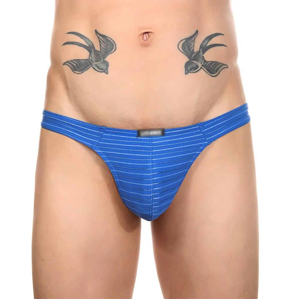 

Sexy Mens Low-rise Thong G-string Bulge Pouch Panties T-back Underwear Striped Breathable Large Pocket Brief Erotic Lingerie NEW