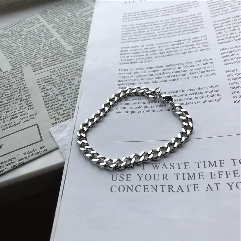

Hangzhi 2021 NEW Men's Bracelets Stainless Steel Curb Cuban Link Chain Silver Color Black Gold Bracelet Men Women Jewelry Gift