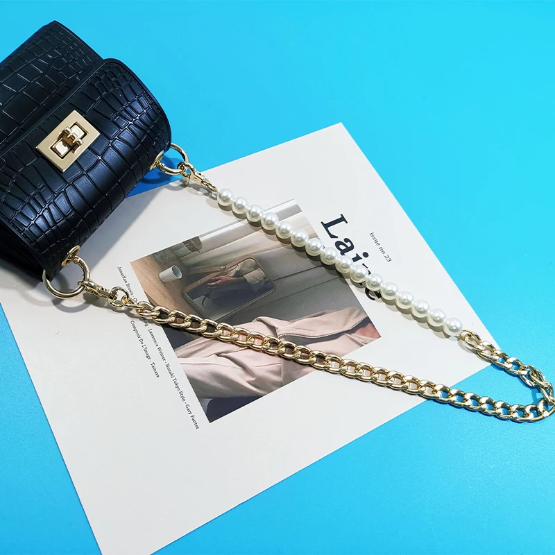 

Imitation Pearls Metal Bag Chain Trendy Spliced Shoulder Bag Chain Simplicity All-match Replaceable Bag Chain Bags Accessories