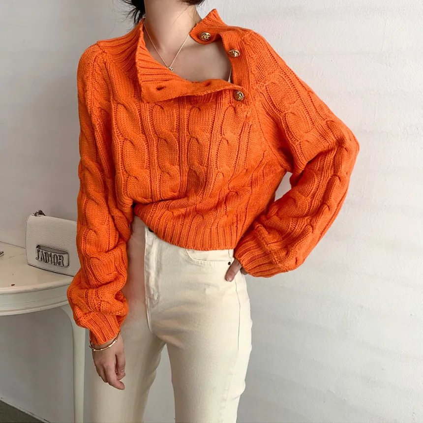 

HziriP OL Vintage Outwear Pullover Tops Twist Sweater Women New Autumn Winter Elegant Turtleneck Off Shoulder Knitted Sweaters