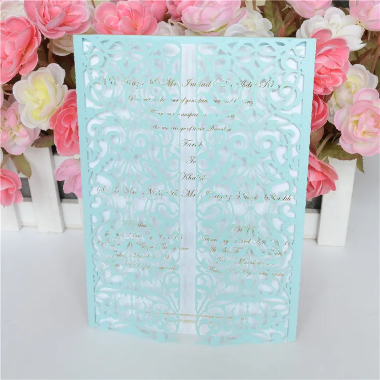 light blue pearl 50 штук металлическая Золотая лазерная резка роскошные свадебные приглашения - Цвет: light blue pearl