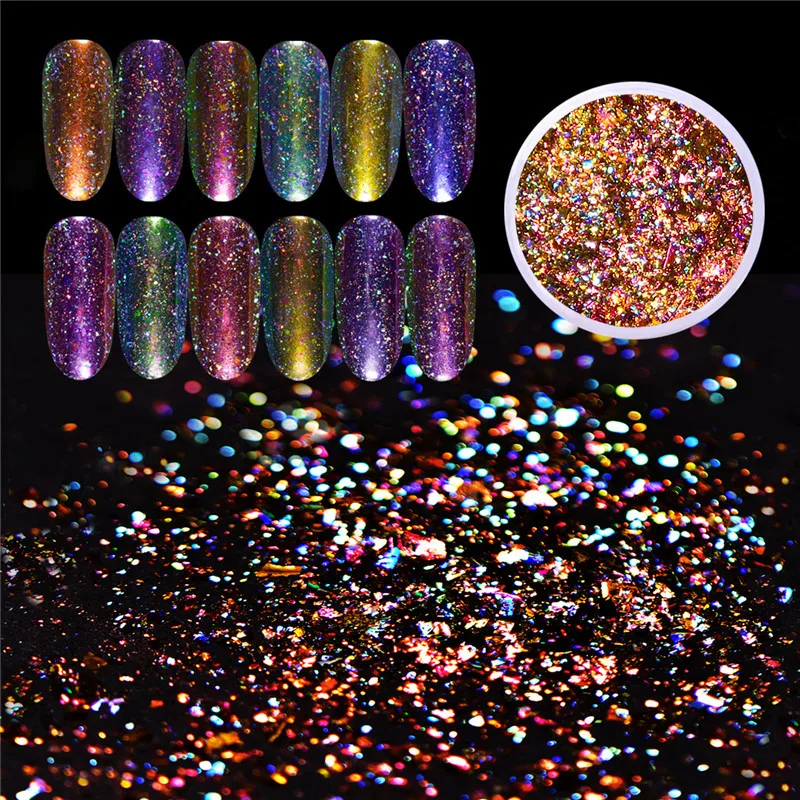 BeautyBigBang, 0,1 г, 12 цветов, блестящий блеск для ногтей, Звездный дизайн ногтей, пудра для маникюра Кончиков Ногтей, украшения, хромированная пудра для ногтей