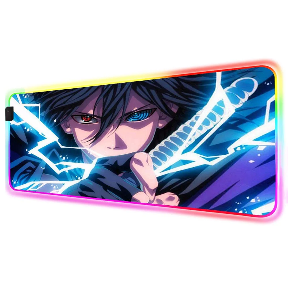 

Anime Uchiha Sasuke RGB Mousepad Game Accessories with Backlight Deco Game Light LED Computer Game Mini Large Mouse Pad
