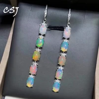 csj real natural opal dangle earrings 925 sterling silver ethiopia black opal gemstone 68mm jewelry for women party gift