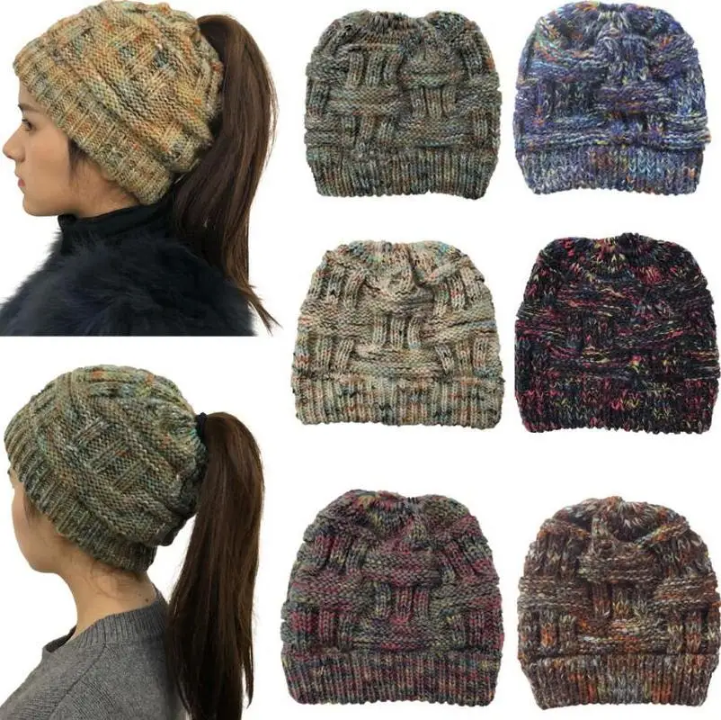 Helisopus вязаные конский хвост зимние шапки бини для женщин шерстяная шапка