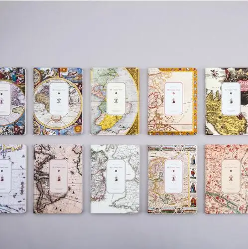 

Cool Vintage Map Theme Travel The World Note Soft PVC Cover Notebook 13.5*19.5cm Line Note 128P