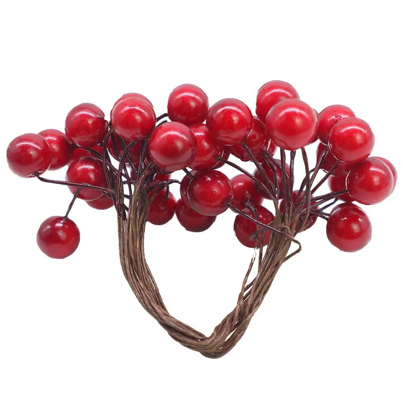 

Christmas Party Red Artificial Flower Cherry Stamen Berries DIY Flower Wreaths Decorative Cake Gift Box Wedding Xmas Decoration