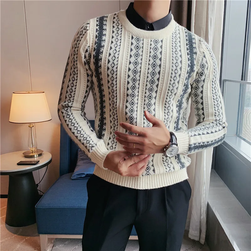 2021 Brand clothing Men keep warm winter Fake two knitted sweaters/Male Slim Fit Business Casual Set head Sweater Plus size 4XL