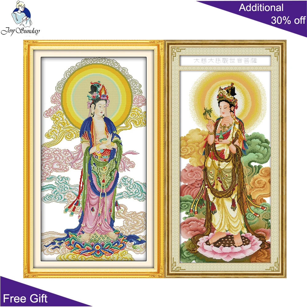 

Joy Sunday Guanyin Needlework R223 R250 14CT 11CT Counted and Stamped Avalokitesvara Guanyin A Bodhisattva Cross Stitch kit