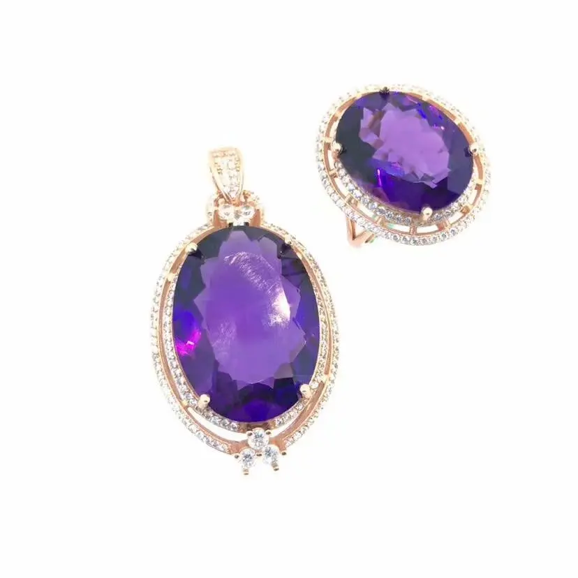 

Женское открытое свадебное ожерелье SHILOVEM, серебро 925 пробы с пьезоэлектрическим кольцо с аметистом, ювелирные изделия YHTZ182506AG