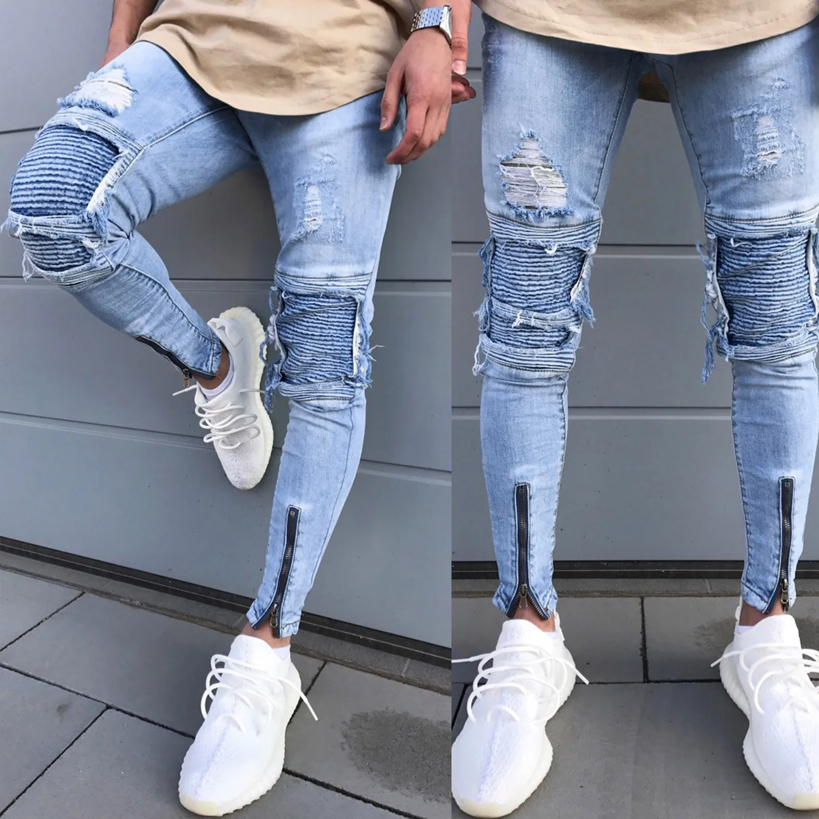 Джинсы мужские рваные узкие джинсы Узкие синие брюки для девочек карманы на