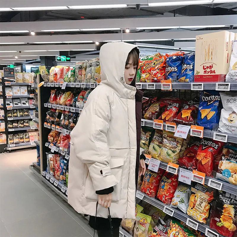 Женский пуховик большого размера с капюшоном Студенческая Толстая Теплая