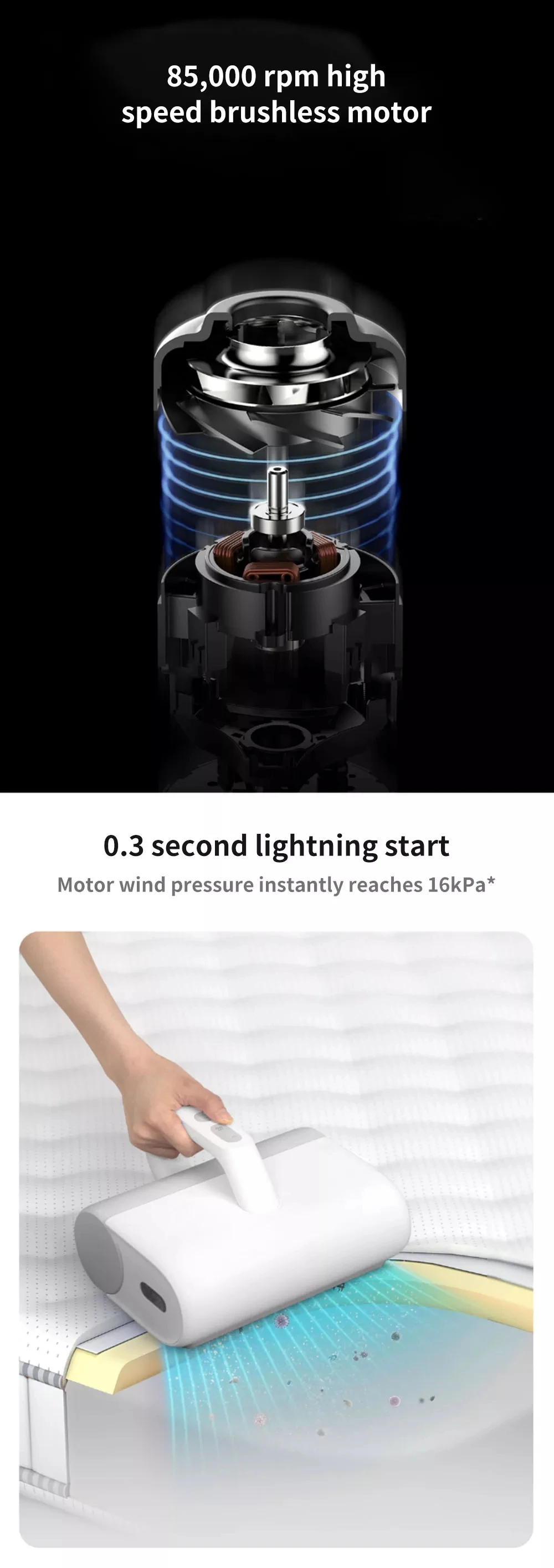 XIAOMI Mijia беспроводной вакуумный прибор для удаления клещей ультрафиолетового света 85000 об/мин, бесщеточный двигатель для удаления клещей пылесос