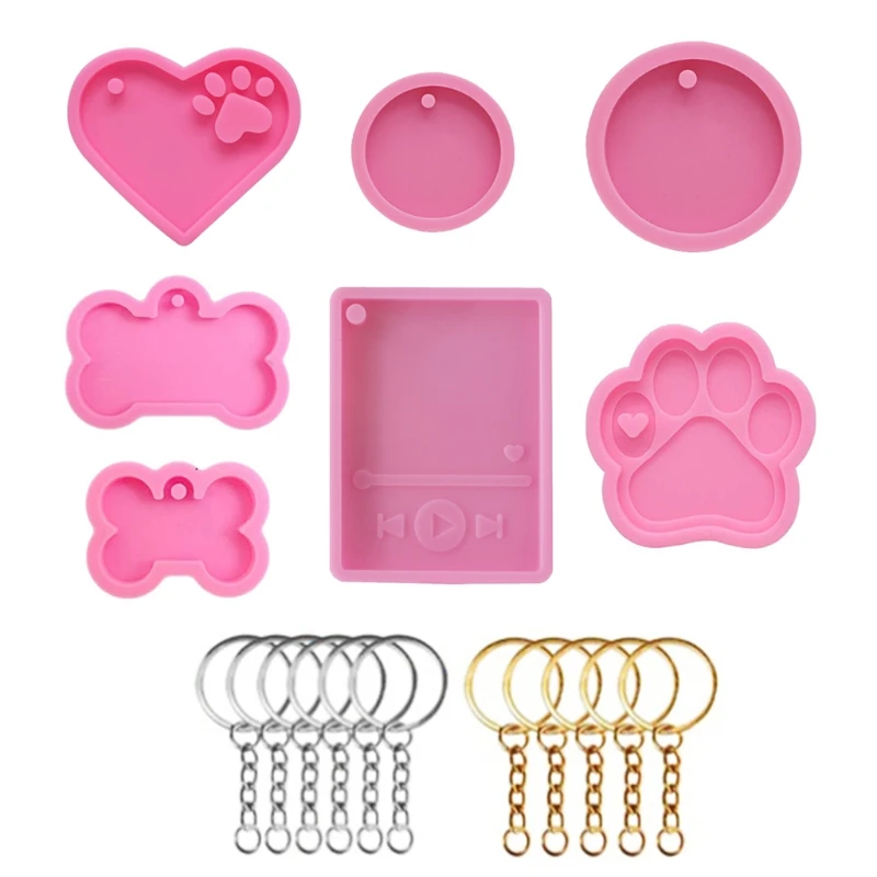 

MXME Pet Hanging Sign Resin Mold Love Bear Palm Bones Round Keychain Silicone Mould