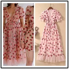 Женское сказочное платье с V-образным вырезом, Новое Привлекательное платье из сетчатой пряжи с клубничным поясом на весну 2020