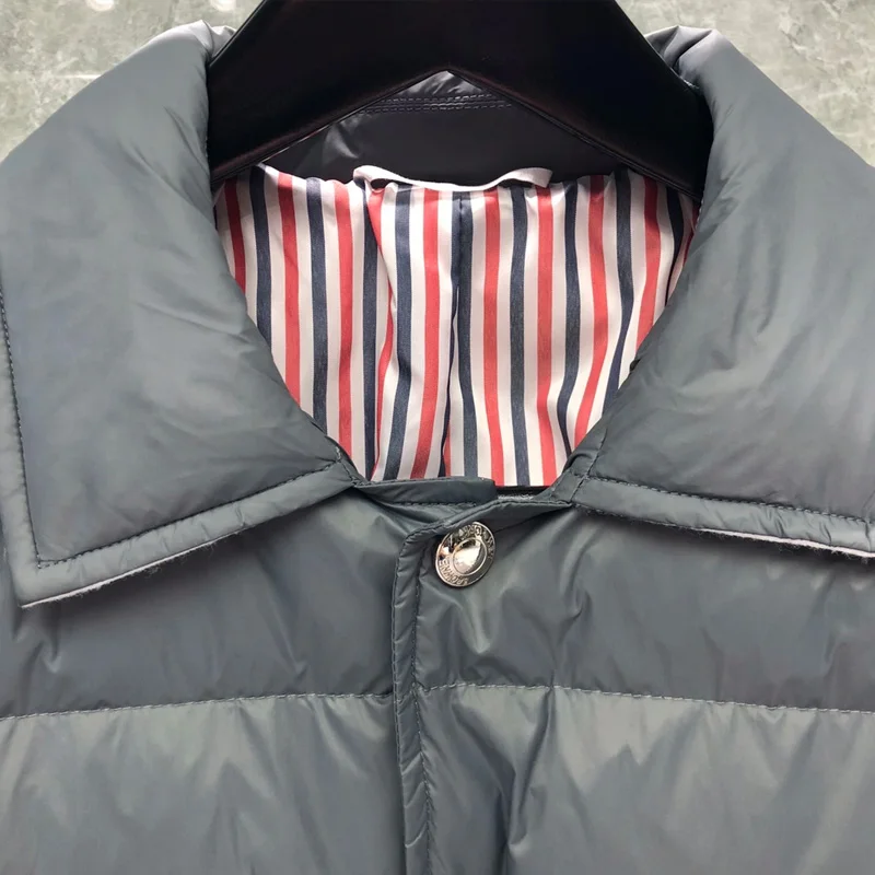 TB THOM Men's Winter Jacket Down Jackets Fashion Brand Gray Overcoat Down-Filled Matte Nylon 4-bar Stripe Wholesale TB Jacket