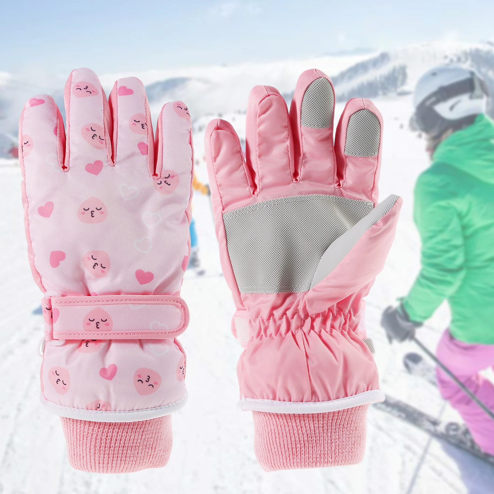 

Kids Windproof Waterproof Winter Snow Gloves Cute Cartoon Animal Print Thermal Insulated Sports Snowboard Ski Mittens Hand Warme