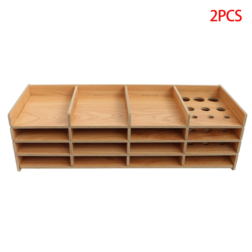 

2 Pieces Wooden Diamond Painting Tools Storage Tray DIY Multi-layer Rack Drilling Pen Organizer, 16 Grid