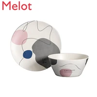 european style simple personality pattern fruit plate rice bowl creative cute round ceramic salad bowl free shipping