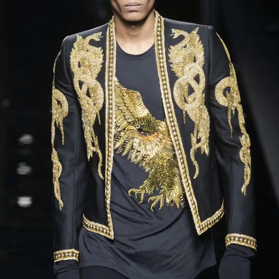 Мужской Блейзер вышитый Золотой военный медаль Свободное пальто сценический