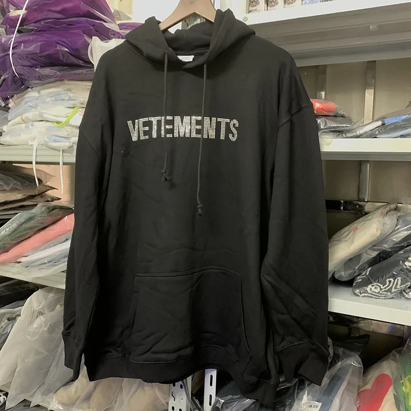 

Real Picture Thick Material Vetements Hoodie Men Women 1:1 Flash Drilling Logo Autumn Winter Hoodie Pullover