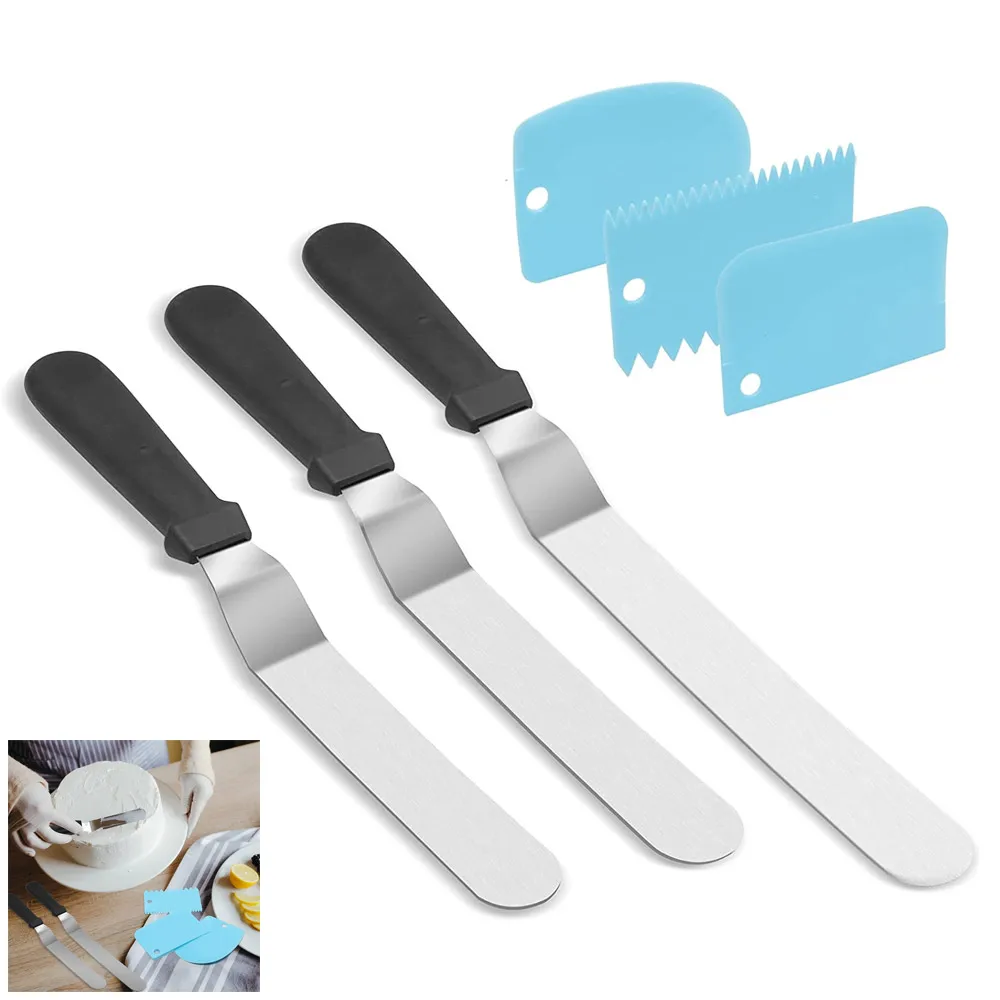 

Angled Icing Spatula Set and 3 Packs Cake Scrapers Smoother Offset Spatulas Cake Frosting Spatula for Pastry Decorating Tools