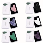 Набор из натурального Нефритового камня гуаша для массажа лица, скребок гуаша с коробкой, натуральный розовый кварц, инструмент для массажа лица