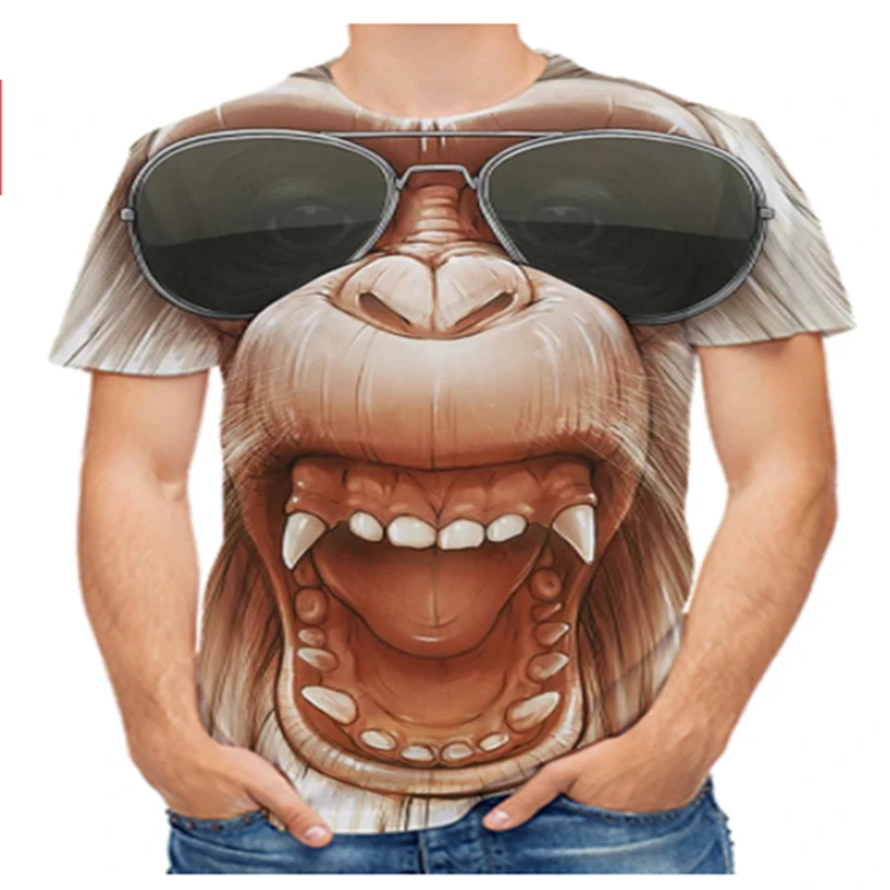 

Крутая футболка с 3d принтом обезьяны, Мужская модная 3d футболка в стиле хип-хоп, летняя футболка с короткими рукавами и принтом животных, нов...