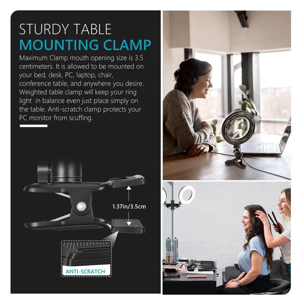 Кольцевой светильник для селфи 6 дюймов с зажимом настольный макияжа стрима