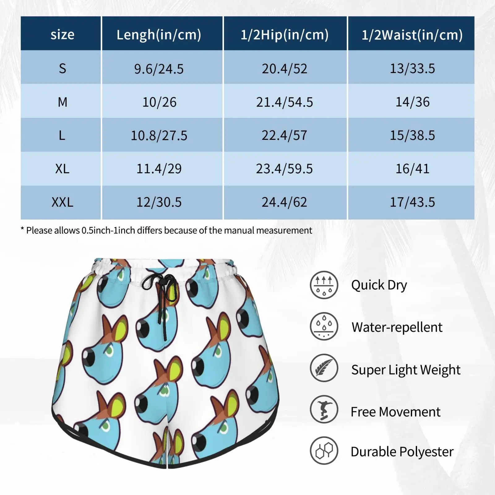

Swim Shorts Quick Dry Women Beach Short Animal Animal Animal New Horizons Animal New Leaf Acnh Acnl Horse Blue Horse