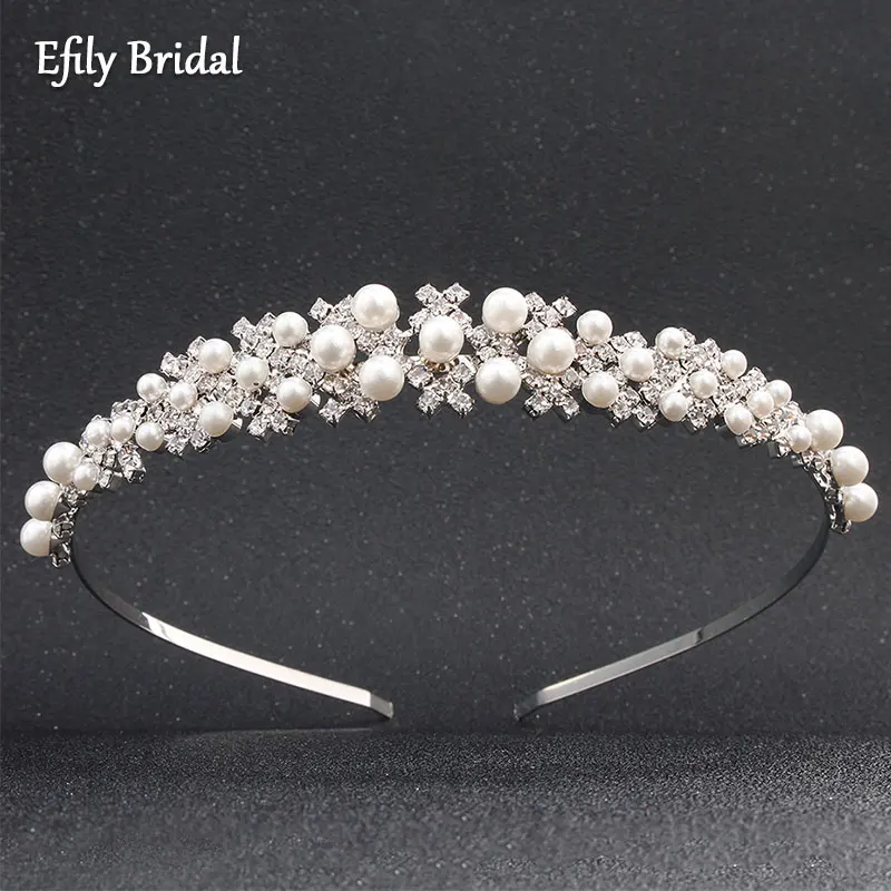 

Wedding Hair Jewelry Bridal Pearl Crown Headband Rhinestone Tiaras and Crowns for Women Party Bride Headpiece Bridesmaid Gift