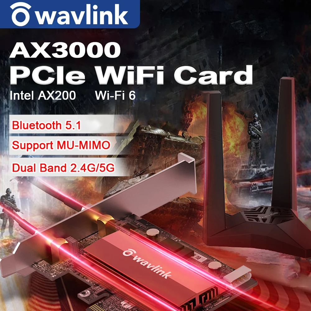 Wavlink AX WiFi 6 PCIe адаптер Bluetooth5.1 для настольных ПК 3000 Мбит/с Intel AX200 Двухдиапазонная